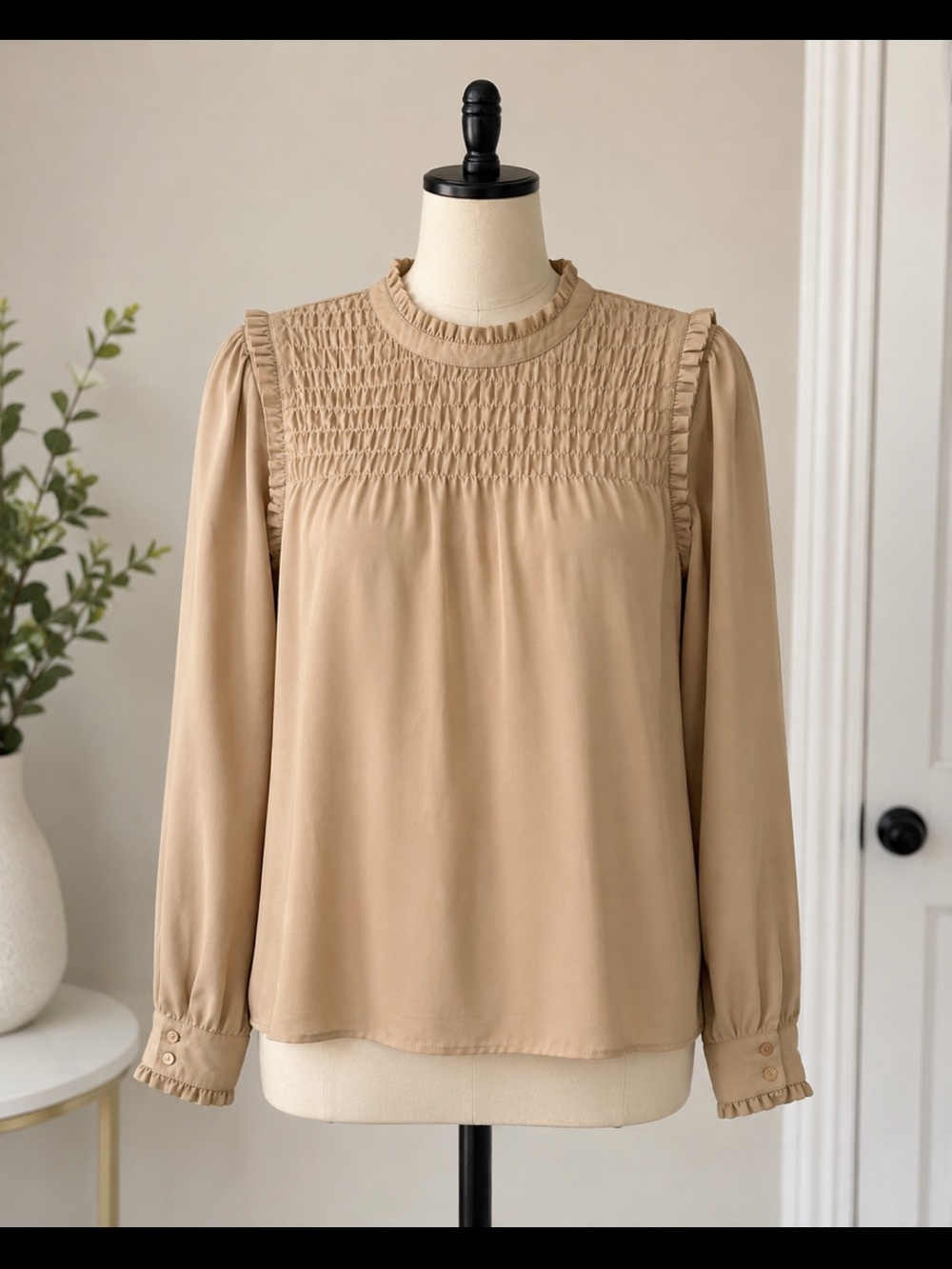 Walter Baker Smocked Yoke Long-Sleeve Blouse ruffle cottagecore old money